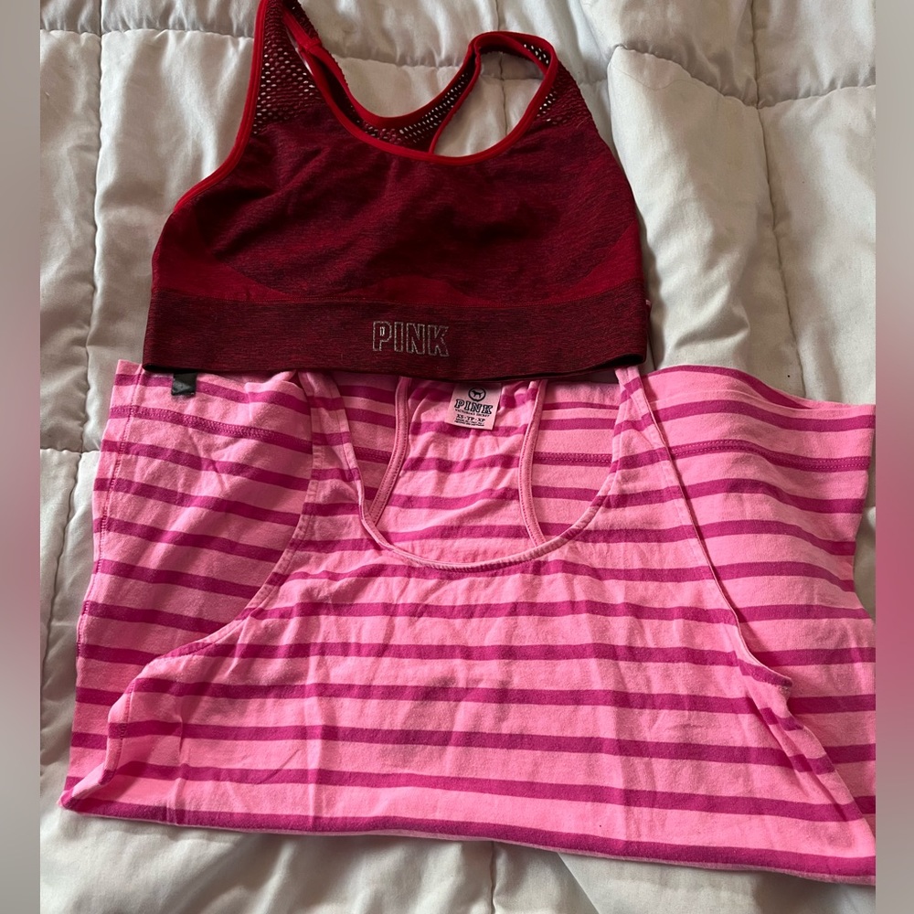 Pink Victoria’s Secret striped tank top and sports bra - Picture 1 of 9